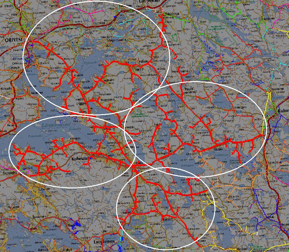 6.4.1 Nykyinen verkko 66 (79) Nykyisen verkon luotettavuutta tutkittaessa verkkoon ei tehdä mitään muutoksia.