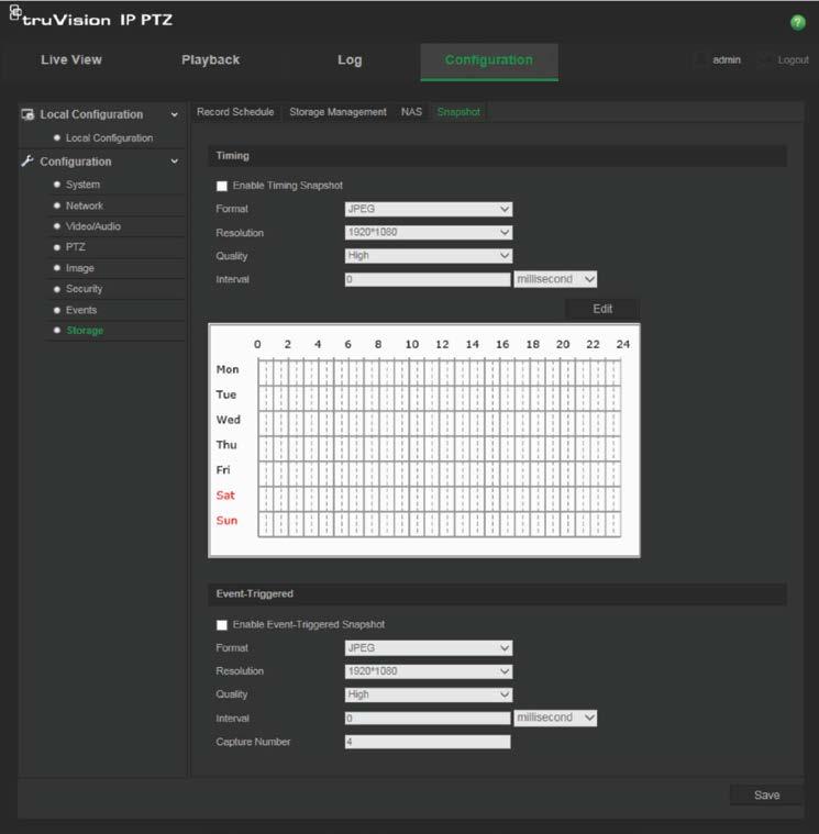 2. Ota jatkuvat pikakuvat käyttöön valitsemalla Enable Timing Snapshot (Ota ajastettu pikakuva käyttöön) -valintaruutu.