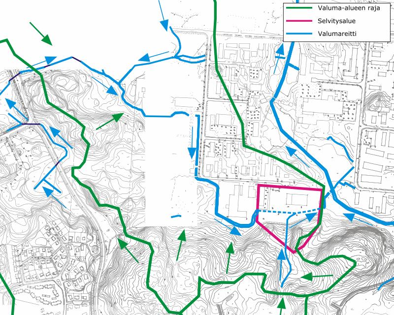 FCG Planeko Oy Hulevesiselvitys 3 (12) Siikinniityn pienvaluma-alue Taka-Viitasen pienvaluma-alue Kuva 3. Valumareitit nykytilanteessa.