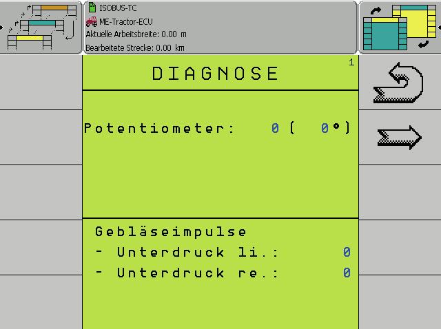 Diagnoosi Diagnoosi Master Tietovarannon tyhjennys DIAGNOOSI Lann.moottori-imp. : 0 Virrankulutus (ma) : 0 Lannoitteen syöttölaite : 0 Täyttöt.