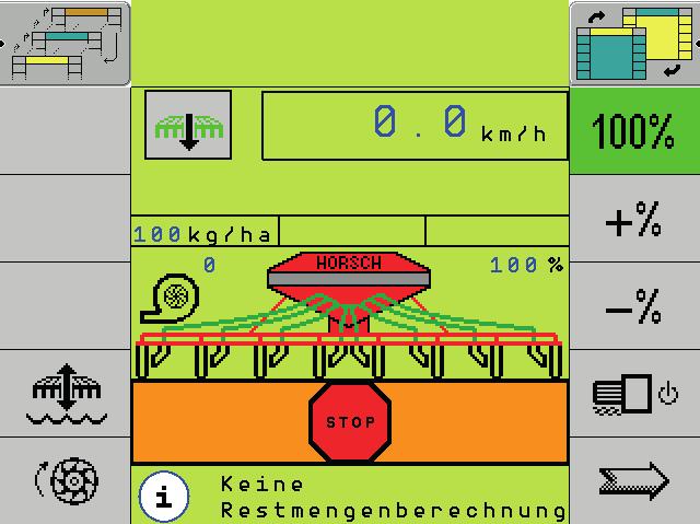 Työikkuna 0,0 km/h 100 kg/ha 0 100 % Työikkuna Jäännösmäärän lask.