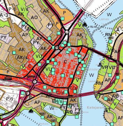 2002 hyväksymä oikeusvaikutteinen yleiskaava. Yleiskaavassa suunnittelualue sijaitsee keskustatoimintojen alueella.