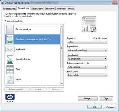 missä tahansa muussa tulostinohjaimen välilehdessä.