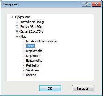 5. Valitse paperityyppiluokka, joka parhaiten vastaa käyttämääsi paperia. 6.