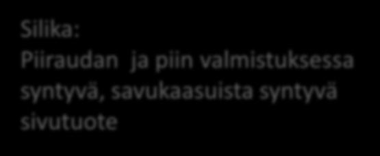 sivutuote Silika: Piiraudan ja piin valmistuksessa syntyvä,