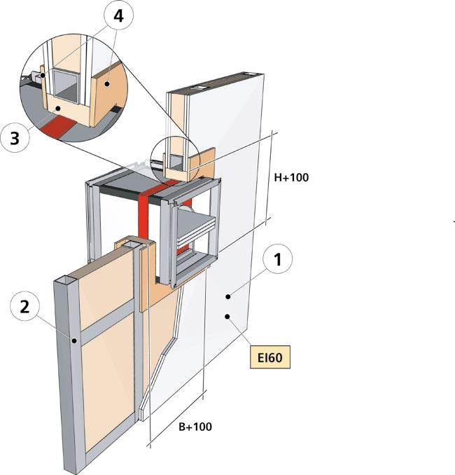 Asennus Asennus väliseinään, paloluokka enintään EI60 Seinän paksuus ei saa olla alle 100 mm.