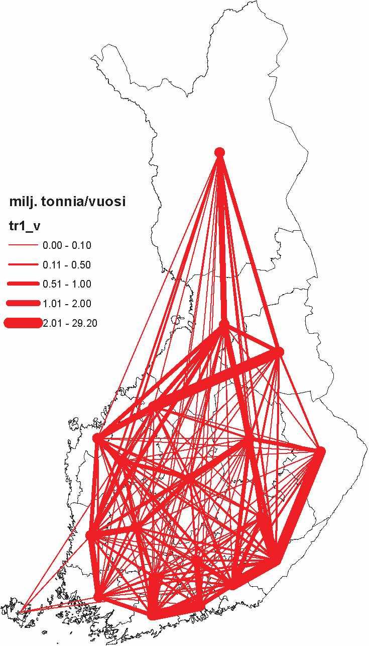 18 Merkittäviä yhteysvälejä: Kainuu-Keski-Pohjanmaa Kohjois-Karjala-Etelä-Karjala Etelä-Savo-Etelä-Karjala Etelä-Karjala-Itä-Uusimaa Lappi-Pohjois-Pohjanmaa Kainuu-Pohjois-Pohjanmaa