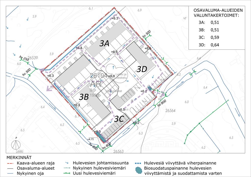 2.4.2015 12 (15) Kuva 10. Hulevesien hallintasuunnitelma. Valuma-alue 3A on pinta-alaltaan valuma-alueista suurin ja tältä alueelta muodostuu noin kolmasosa asemakaava-alueen hulevesistä.