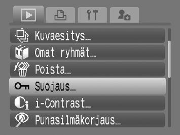 : Kuvien suojaaminen Voit suojata tärkeät kuvat ja videot siten, että niitä ei voi poistaa kamerassa (s. 25, 113). Valitse [Suojaus].