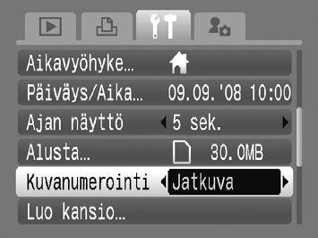 Toimintojen muuttaminen Tiedostojen numerointiasetuksen muuttaminen Ottamiisi kuviin liitetään automaattisesti tiedostonumerot 0001 9999 kuvanottojärjestyksessä.