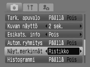 Kuvaustoimintojen muuttaminen Kuvien automaattinen ryhmittely Kuvat voidaan ryhmitellä automaattisesti (s. 119) kuvattaessa. Valitse [Autom.ryhmitys] ja valitse [Päällä] painamalla qr-painikkeita.