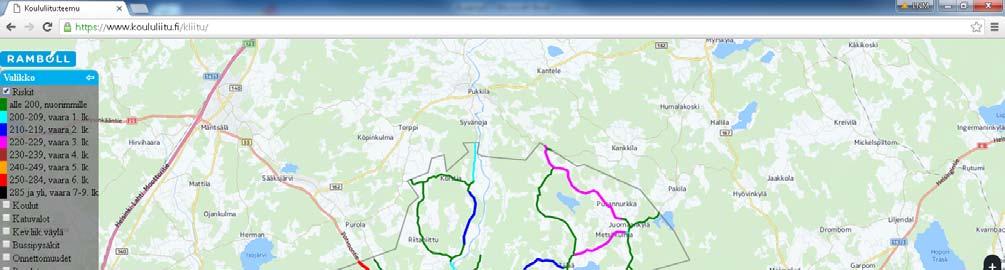 Koululiitulaskenta Valikosta koululiitulaskenta päästään kunnan oman tieverkon laskentaan.