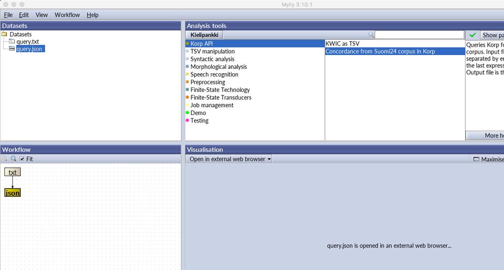 Tuloksena on JSON-muotoinen