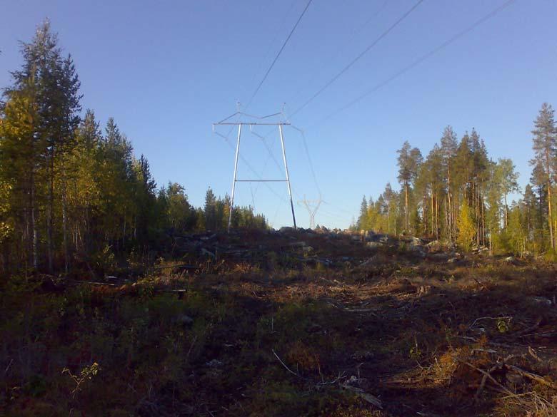 10 Kuva 3. Valokuva 220 kv:n voimajohdosta (Kuva: Arto Marjoniemi). Kokkosnivan sähköasemalla joudutaan tekemään uusia rakenteita liittymispistettä varten.