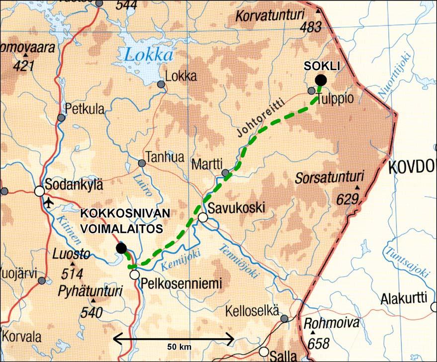8 Kuva 1. Suunnitellun voimajohdon sijainti välillä Pelkosenniemi-Savukoski-Sokli.