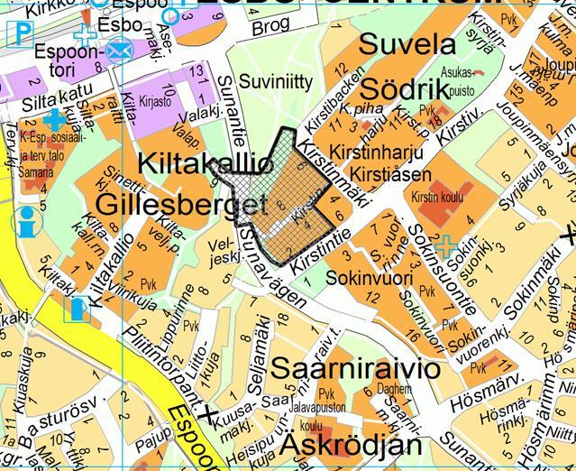 Espoon kaupunki Pöytäkirja 178 Kaupunkisuunnittelulautakunta 18.10.2016 Sivu 32 / 64 Suunnittelualueen likimääräinen sijainti Espoon opaskarttapohjalla esitettynä: Suvela I - Södrik I, 40.