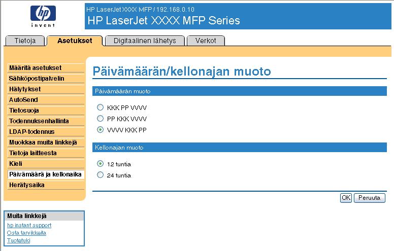 Kuva 3-14 Päivämäärän/kellonajan muoto -näyttö Kellonajan korjaus Voit käyttää Päivämäärä ja kellonaika -