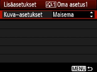 Voit myös säätää ameraan tallennetun uva-asetusen parametreja EOS Utility -ohjelmistolla (muana, s. 264). 1 2 Valitse [Kuva-asetuset].