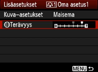 A Ensisijaisten uvaominaisuusien tallentaminenn 5 Valitse parametri. Valitse parametri, uten [Terävyys], ja paina sitten <0>-painietta. 6 Määritä parametri.