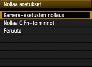 Kätevät ominaisuudet 3 Kameran oletusasetusten palauttaminenn Kameran uvausasetuset ja valioasetuset voidaan palauttaa oletusarvoisi. Tämän voi tehdä luovissa uvaustiloissa.