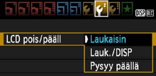 Kätevät ominaisuudet 3 LCD-näyttö pois/päällä Kuvausasetusten näytön (s.