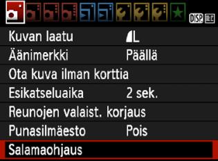 3 Salaman määrittäminenn Sisäisen salaman ja uloisen Speedlite-salaman asetuset voidaan määrittää ameran valiossa.