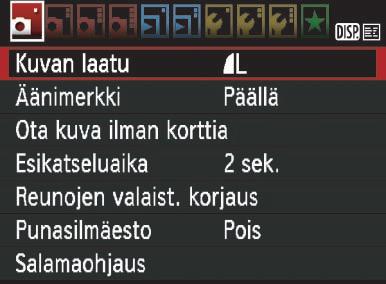 3 Valiotoiminnot Voit määrittää valioissa eri toimintoja, uten uvan tallennuslaadun ja päiväysen/ajan.