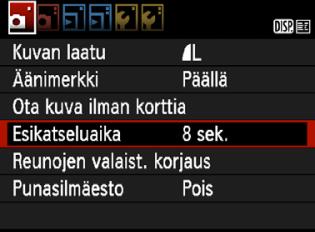 3 Valiotoiminnot Valioasetusten määrittäminen 1 2 3 Näytä valionäyttö. Avaa valionäyttö painamalla <M>-painietta. Valitse välilehti. Valitse valion välilehti painamalla <U>-painietta.