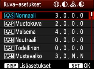 A Kohteen optimaalisten uvaominaisuusien valitseminenn Valitsemalla uva-asetusen saat uviin haluamasi uvaominaisuudet, jota sopivat tavoittelemaasi uvalliseen ilmaisuun tai uvan ohteeseen.