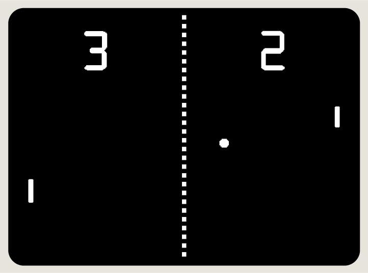 4 KUVA 1. Pong-pelin näkymä Pong-pelin koko idea on se, että kaksi pelaajaa koittavat estää palloa pääsemästä kuvaruudun vasempaan tai oikeaan reunaan.