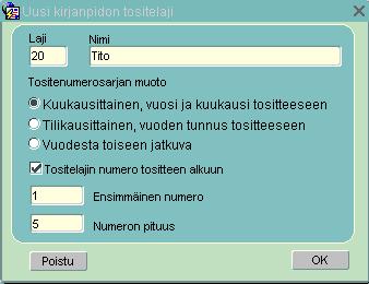 3.3 Kirjanpito Tositelajit määritellään sovellusikkunan Taloushallinto-välilehdeltä avautuvassa Kirjanpito-sovelluksessa. Tositelajeihin päästään ylävalikosta Kirjanpito Tositelajien määritys. Huom.