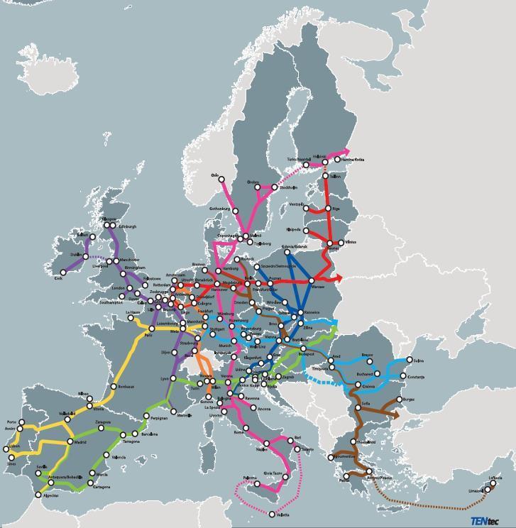 Kouvola RRT Rautatie- ja maantieterminaali, jolla on EU-status (On osa EU:n TEN-T ydinverkkoa).