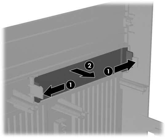 3,5 tuuman levyaseman tyhjän etulevyn irrottaminen Jos tietokone toimitetaan ilman 3,5 tuuman valinnaisessa levyasemapaikassa olevaa laitetta, levyasemapaikka peitetään tyhjällä etulevyllä.