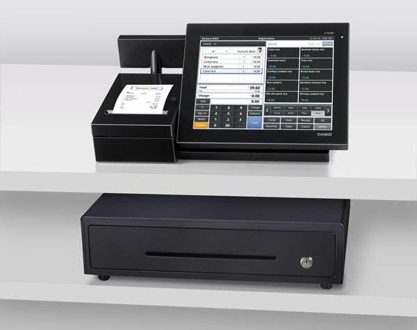 V-R200 Tabletti jossa on kassasovellus ja integroitu tulostin, asiakasnäyttö, liitynnät lisälaitteille yms.