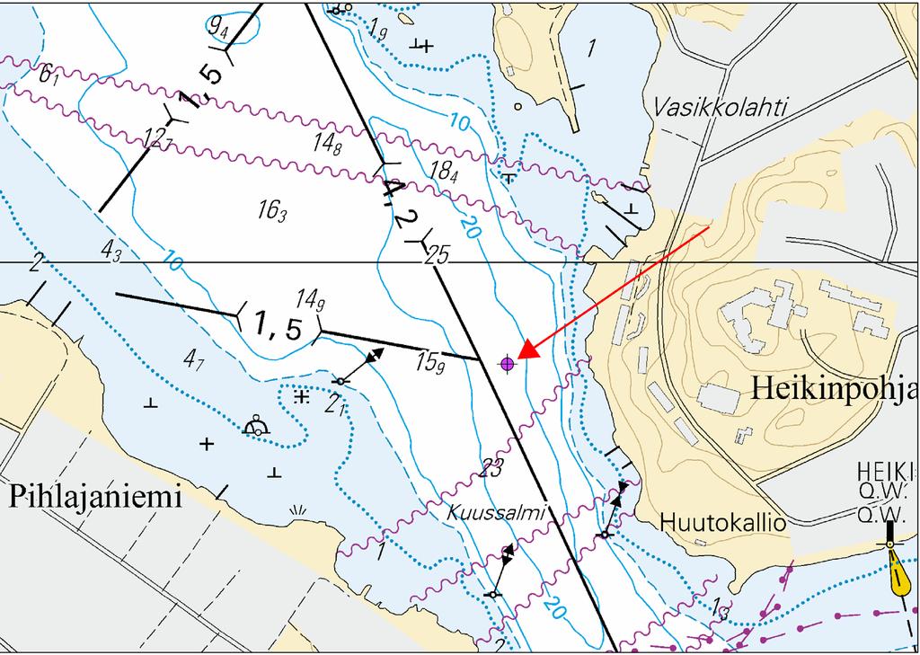 I Kuussalmi, i närheten av Laitaatsalmileden, har det placerats ut en mätflotte som utmärkts med ett specialmärke.