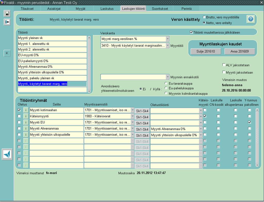 WebLaskutusta Yrityksen perustiedot Alv-määritykset Laskutuksessa käytettävän verokannan