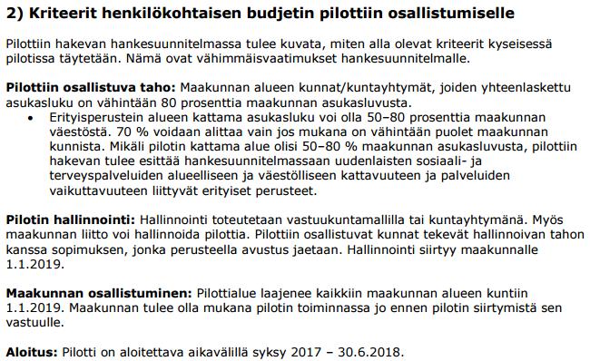 Henkilökohtaisen budjetin pilotointi