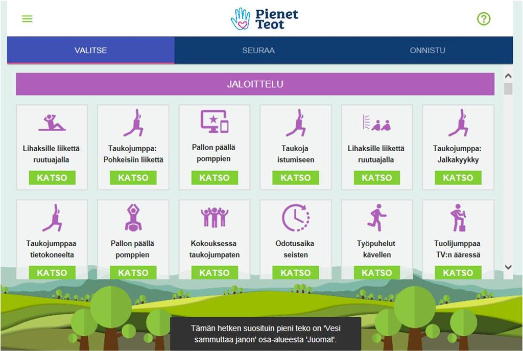 Pienten tekojen selaaminen ja