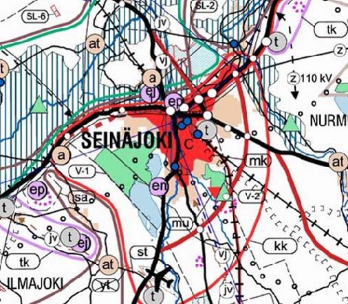 Kuva. Ote kokonaismaakuntakaavasta 2005 Vaihemaakuntakaava II Kauppa, liikenne ja