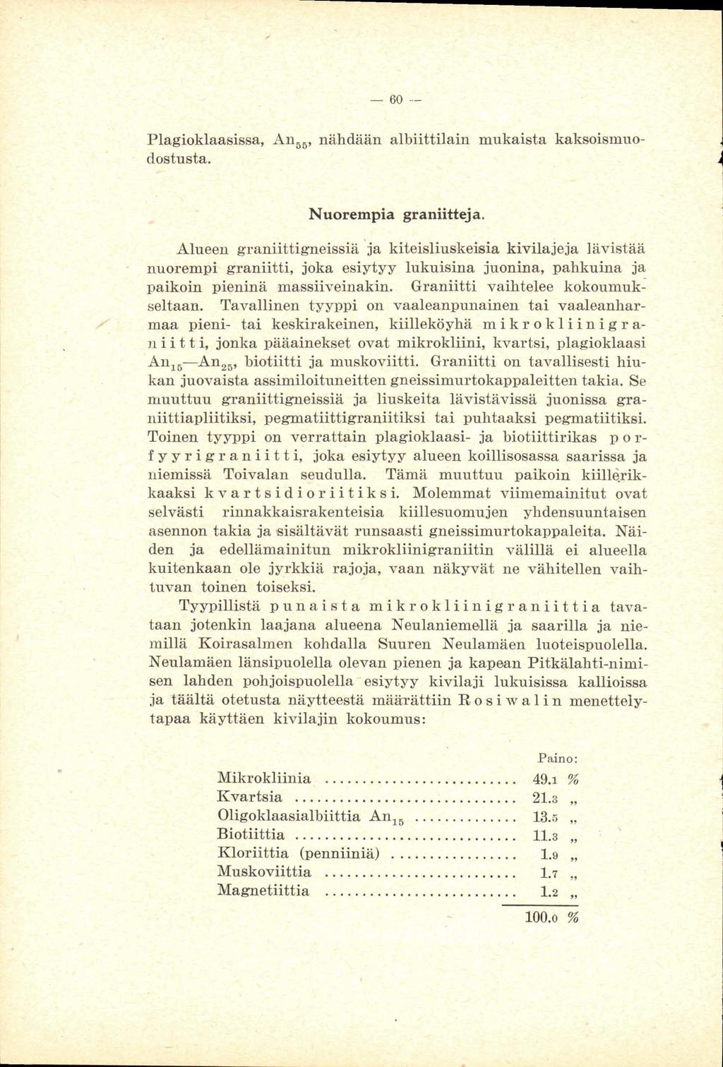 Plagioklamissa, An,,, nähdaln albiittilain mukai~ta kaksoismuodostusta,.4f 9.?&p,;Nuorempia graniitteja.