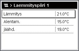 Tärkeimmät toiminnot Käyttö paina valikko-painiketta päävalikon avaamiseksi. Paina valintanuppia, jotta voit avata valikon Lämmitys/jäähdytys.