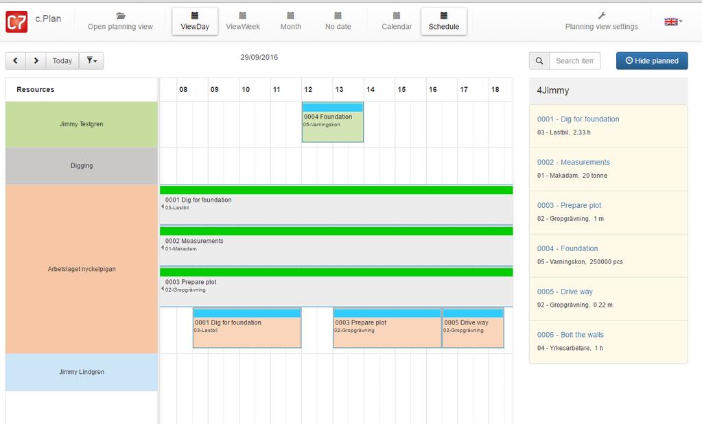 cplan web Schedule view