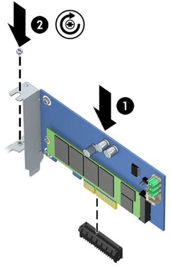 2. Aseta PCIe-kehys tietokoneen laajennuspaikkaan (1) ja asenna