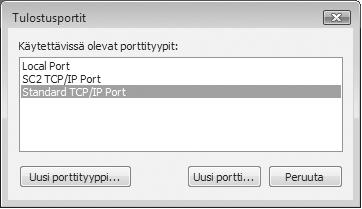 Jos haluat vaihtaa tulostinporttia, kun laite on liitetty IPP-toiminnolla intranetiin tai WAN-verkkoon, valitse [SC-Print2005 Port], napsauta [Uusi portti], ja noudata näytön ohjeita portin