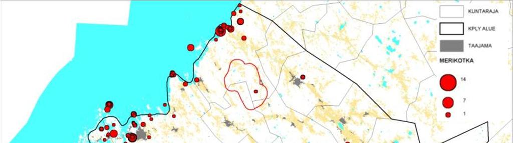 13 Kuva 7. Merikotkien havainnot syksyllä 2011 Keski-Pohjanmaan lintutieteellisen yhdistyksen Tiira- havaintorekisterin mukaan.