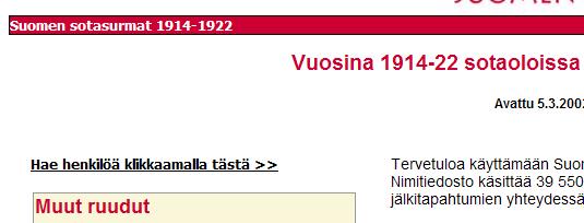 Suomen Sotasurmat 1914-1922 nimitiedosto http://vesta.