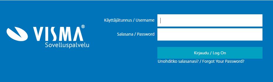 Tämän jälkeen voit kirjautua Visma sovelluspalveluun yrityksellesi toimitetuilla tunnuksilla. Huom! Syötä yllä näkyvän kuvan kaltaiseen ikkunaan Citrix-tunnukset (esim. 111999matmei). HUOM!