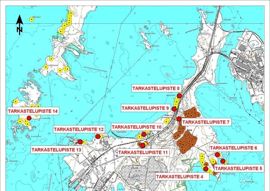 6 Kuva 3. Tarkastelupisteet melulaskennoissa 5. MELULASKENNAN TULOKSET Melumallilaskelmiin perustuvat melualueet on esitetty liitteissä 1-14.