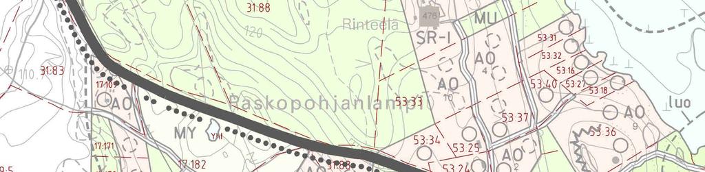 osoitettu erillispientalojen asuntoalueita (AO) 10 rakennuspaikalle ja maa- ja metsätalousaluetta, jolla on ulkoilun ohjaamistarvetta (MU) ja pääsytieyhteys.