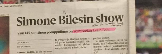 Usain Bolt ei kuitenkaan millään tavalla liity jutun käsittelemään aiheeseen, eli voimistelun naisten joukkuekilpailuun.